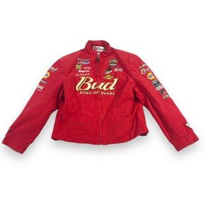 Vintage Dale Earnhardt Jr Budweiser NASCAR Jacket Racing Red Black White XL VTG